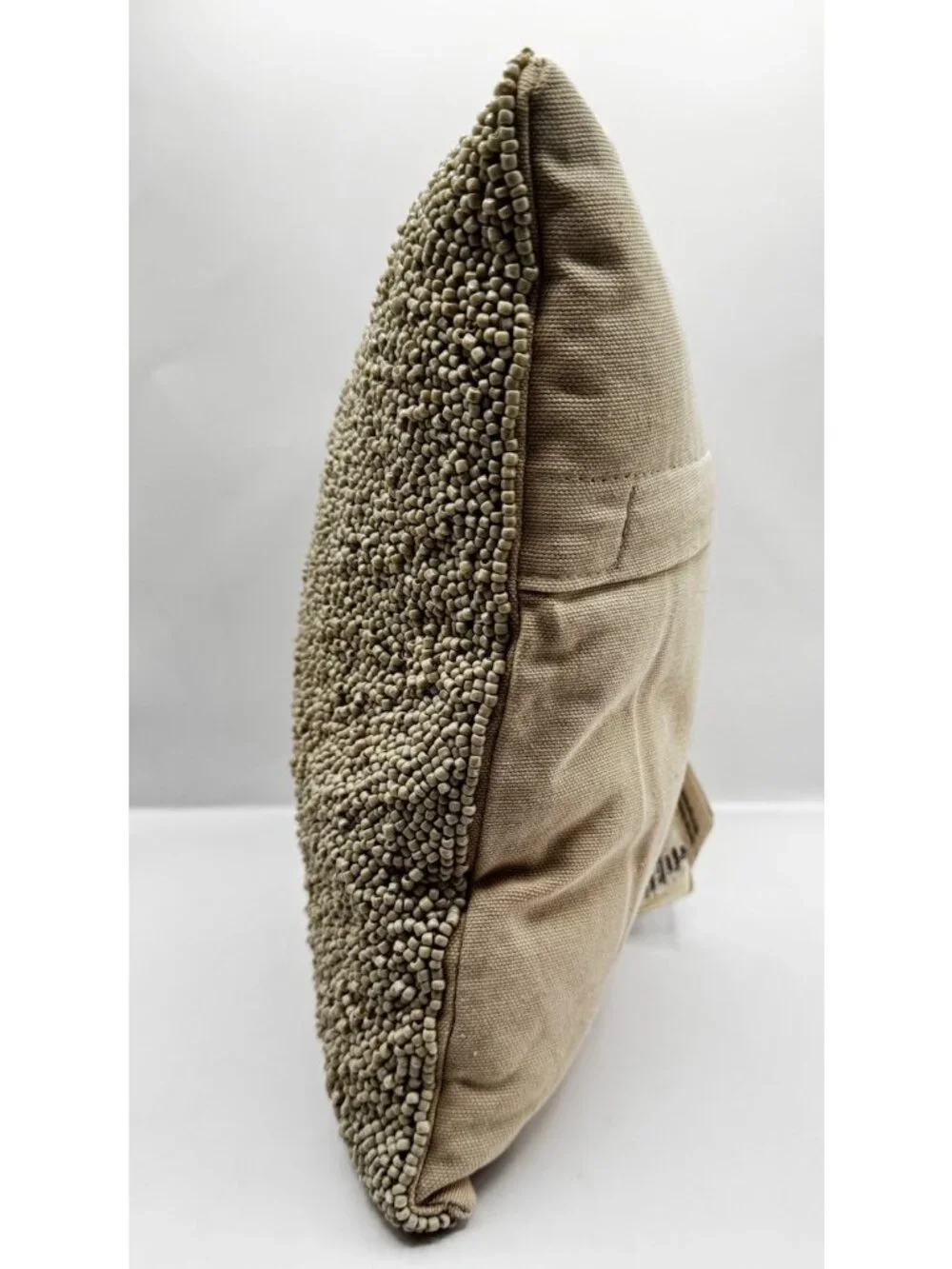 DKNY Home Gridlock Seed Bead Embellished Throw Accent Pillow 12x12 Taupe Tan EUC